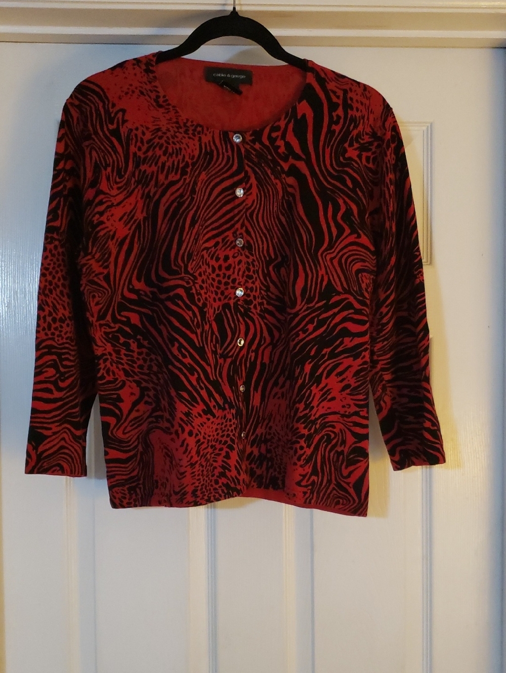 Cable & Gauge Red and Black Animal Print Cardigan